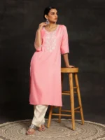 Pink Yoke Design Rayon Straight Kurta - Image 2