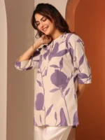 Off White Printed Cotton Straight Short Kurti - Image 2